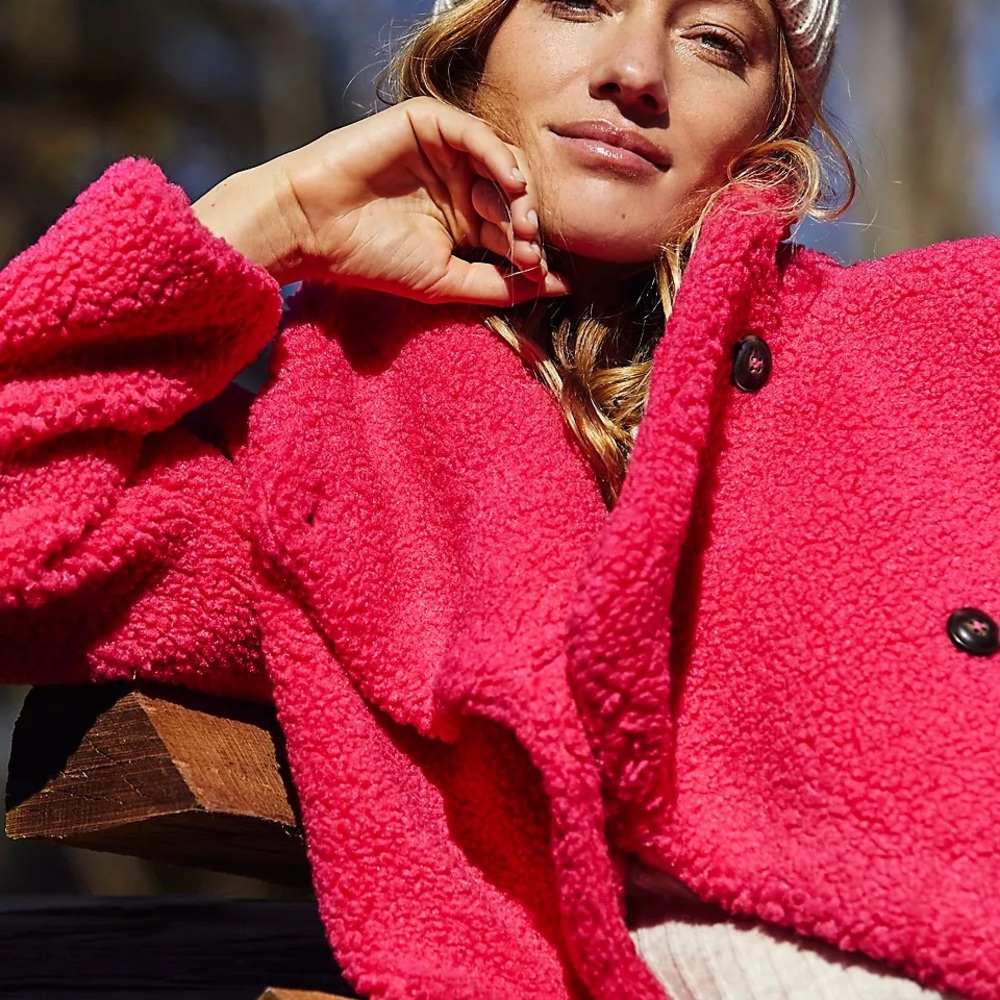 NEW Free People Izzy Wrap Teddy Jacket Pink - Picture 3 of 4